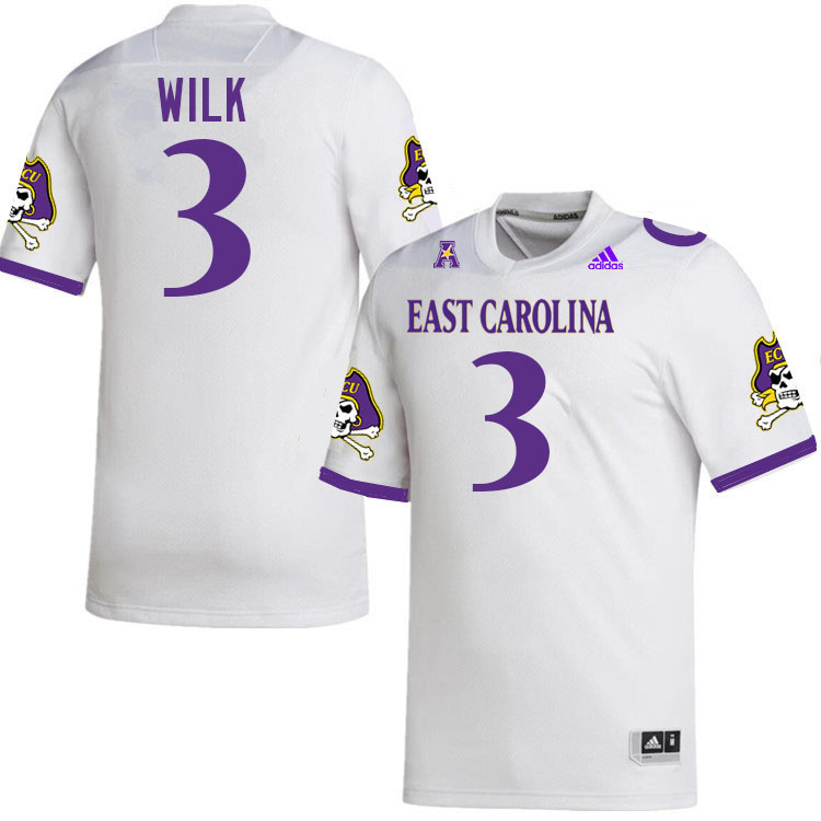 East Carolina Pirates #3 Teagan Wilk College Football Jerseys,Uniforms-White